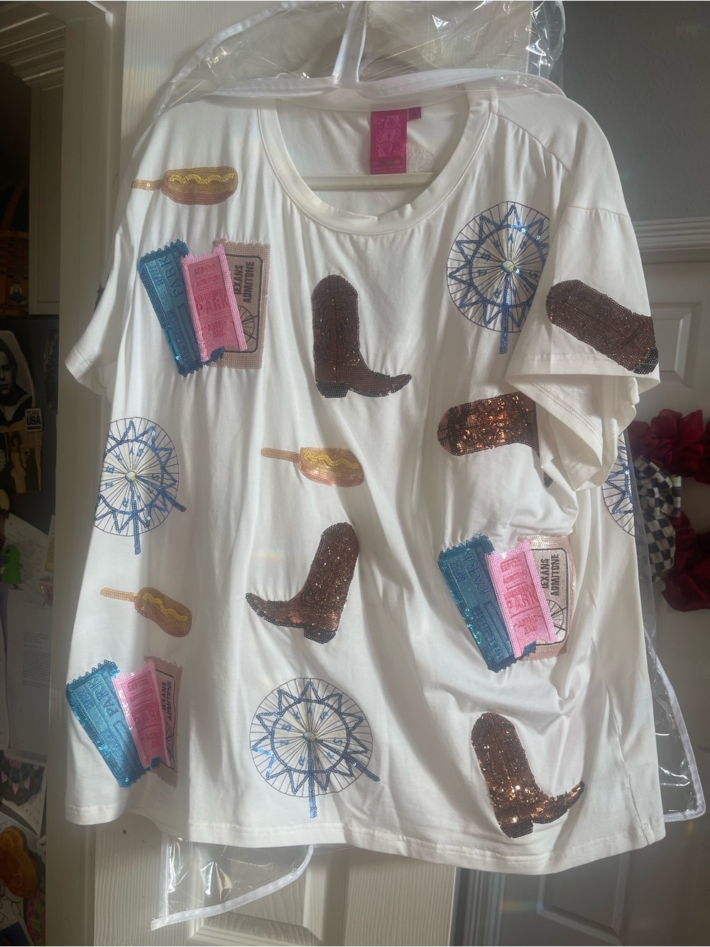 QUEEN OF SPARKLES White custom, Texas state fair T-shirt Ferris wheel